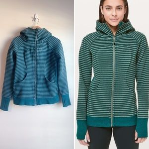 LULULEMON Scuba Hoodie Classic Cotton Fleece Size 6 Heathered Emerald Stripe